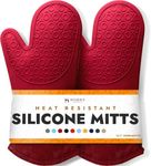 BPA-Free Silicone Oven Mitts Ultra Heat Resistant up to 500°F - Oven Mitts with Thick Cotton Liner - Long Slip Resistant Pot Holders, Flexible Oven Gloves - Empire Red 13.7