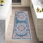 cozily® Vintage Hall Runner With Traditional Design, Glata 60x220cm, Turquoise, Jute Back Washable Living Room Rug, Ideal For Lounge, Hallway And Many Indoor Spaces.