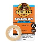 Gorilla Double Sided Super Glue Tape, Permanent Bond, 5/8 in x 20 ft (1.58 cm x 6 m), Clear & Strong, No Mess Bonding Tape for DIY Crafts, Books, Seams & Fabric Repair