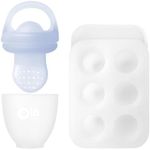 Olababy Silicone Food Feeder & Popsicle Set for Solid Food Introduction | Cooling Relief BPA Free Freezer Tray Combo for Fruit, Frozen Breastmilk, Puree, Smoothies for Infants, Babies