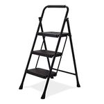 BOWEITI 3 Step Ladder, Portable Folding Step Stool with Wide Anti-Slip Pedal, Lightweight Sturdy Steel Ladder with Handrails,Large Capacity Ladder for Home Kitchen Library Office