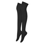 Alanna Jones Girls Ladies Women Plain Over The Knee High Microfiber Socks Cotton Rich Thigh Socks Leg Warmer for Casual Daily Wear UK Size 4-6.5 (Black)