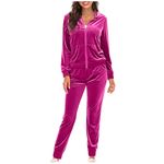 SEAOPEN Womens Velour Tracksuits Set Long Sleeve 2 Piece Outfit Full Zip Hoodie and Sweatpants Joggers Set with Pockets, Hot Pink-1, Medium