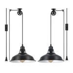 Plug in Pendant Light, 2 Pack Industrial Pulley Hanging Lamp Black Vintage Pendant Lighting Fixtures with 15ft Cord On/Off Switch for Kitchen Island Dinning Hall Bedroom, E26 Base