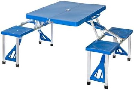 Hacienda Foldable Camping Table Set with 4 Seats, Indoor & Outdoor Use, Strong & Durable, Easy to Setup, Transport and Store, Lightweight, Color: Blue