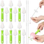 Willinglong 22 Pcs Sponge Bottle Nipple Brushes Set Including 12 Pcs Bottle Sponge Brush Heads 6 Interchangeable Nipple Brush Handles and 4 Long Straw Brushes for Baby Bottles