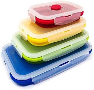 Set of 4 Collapsible Silicone Food Storage Container, Leftover Meal Box for Kitchen, Bento Lunch Boxes, BPA Free, Microwave, Dishwasher and Freezer Safe. Foldable Thin Bin Design Saves Your Space.