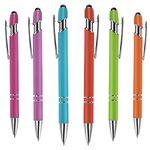 Cobee Ballpoint Pen with Stylus Tip, 6 Pieces Retractable Ballpoint Pens, 1.0 mm Black Ink Soft Touch Click Metal Pens, 2 in 1 Stylus for Touch Screens, School Office Gift Supplies(Mixed Color)