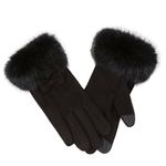 Rnow Womens Winter Gloves with Fluffy Cuff Splicing Fleece Lining Thermal Screen Touch Gloves