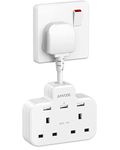 Multi Plug Extension with 3 USB Ports, ANVODE 2 Way Plug Adaptor with Flexible Plug, Sockets Extension Adapter for Bedroom, Office and Kitchen