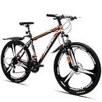 HILAND 26 Inch Mountain Bike, Mens Mountain Bike with 17 inch Aluminium Frame, Shimano 21 Speed Disc Brake with Suspension Fork boys girls ladies orange bike 3 spokes