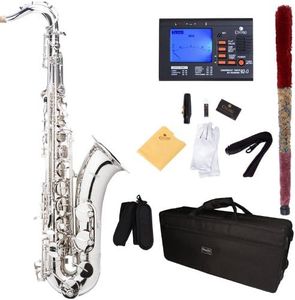 Mendini by Cecilio Tenor Saxophone, L+92D B Flat, Case, Tuner, Mouthpiece, Nickel