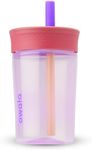 Owala Kids Insulation BPA-Free Plastic Tumbler with Spill Resistant Flexible Straw, Easy to Clean, Kids Water Bottle, Great for Travel, Dishwasher Safe, 15 Oz, Pink and Purple (Lilac Rocket)