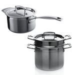 Le Creuset 3-Ply Stainless Steel Pasta Pot, 20 cm and Stainless Steel Saucepan with Lid, 20 cm