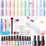 Gellen 12 Colors Gel Nail Polish Starter Kit - with 72W UV/LED Nail Lamp Top Base Coat, Essential Home Manicure Tools Popular DIY Nail Art Designs Matte/Glitters/Rhinestones, Macaron Candy