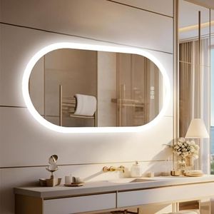 LUVODI Oval LED Bathroom Mirror: 600x1200mm Wall Lighted Vanity Mirrors with Anti-Fog 3 Colors Dimmable Lighting Smart Switch Memory Function Plug-in Makeup Mirror Vertical or Horizontal