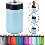 4-in-1 Stainless Steel 12 oz Double Wall Vacuum Insulated Can or Bottle Cooler Keeps Beverage Cold for Hours - Also Fits 16 oz Cans - Powder Coated Light Blue - Clear Water Home Goods