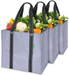 Heavy Duty Reusable Grocery Bags, Foldable Grocery Reusable Bags, 3-Pack Multipurpose Grocery Tote Bags, X-Large Reusable Grocery Bags with Handles & Hard Bottom (10 Gallons, Blue)