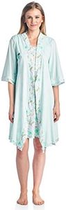 Casual Nights Women's Sleepwear 2 Piece Nightgown and Robe Set, Floral Mint, X-Large