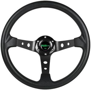 RASTP Universal Racing Steering Wheel,Drifting Deep Dish Steering Wheel 13.8”/350mm 6 Bolts Grip Vinyl Leather & Aluminum with Horn Button for Car -Black