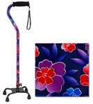NOVA Designer Quad Cane, Lightweight Four Legged Cane with Soft Grip Handle & Wrist Strap, Height (for users 4’11” - 6’3”) and Left or Right Adjustable, Maui Flowers Design