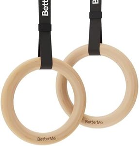 BetterMe Wooden Gymnastics Rings - Gymnastics Rings for Home with Adjustable Straps - Gym Rings and Calisthenics Rings for Pull-Ups, Ring Rows, and Dips - Portable Workout Rings