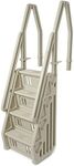 Vinyl Works Deluxe Adjustable 24 Inch Wide in Pool Step Ladder Entry System for above Ground Swimming Pools with Non Slip Steps, Taupe