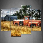 Car in Red Trees and Dry Grasses in Field Wall Art Painting Pictures Print On Canvas Car The Picture for Home Modern Decoration