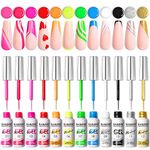 RARJSM Nail Art Gel Nail Polish 8ml Painted Gel Polish Kit 12 Colors Painting Drawing Gel Liner Polish,Pull Line Gel Polish for DIY French Manicure Nail Salon Design,Curing Requires