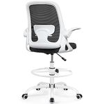 Winrise Office Chair Ergonomic Desk Chairs with Lumbar Support and Flip-up Arms, Comfortable Breathable Mesh Computer Executive Chair with Swivel Task, Adjustable Height 4'', Home, Bedroom - White