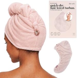 Kitsch Microfiber Hair Towel Wrap for Women – Ultra Absorbent Microfiber Bath Towels for Wet, Curly, Long or Short Hair – Anti-Frizz Hair Wrap, Great Hair Products Gift for Women – Pink