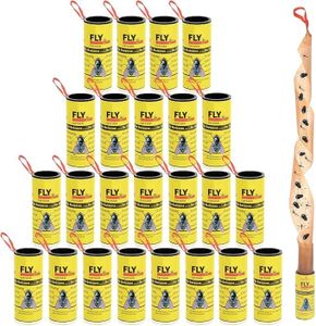 20 PCS Fly Paper Rolls, Pesticide Free Sticky Fly Tape Catchers Set Fly Catcher Tape Against Insects,Gnat,Such as Flies for Outdoor and Indoor Use,Yellow