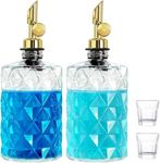 TOLDATLI Mouthwash Dispenser for Bathroom, Luxury Diamond Glass Mouth Wash Container, 2 Pack Glass Mouthwash Dispenser Bottles with Cups, Auto-Flip Mouthwash Decanter, 12oz