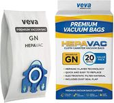 VEVA 20-Pack Premium HEPA Vacuum Bags Style GN - Compatible with Miele C1, C2, C3, AirClean 3D Efficiency Canisters - Allergen Filtration - Miele Vacuum Cleaner Bags Replacement