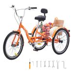 VEVOR Adult Tricycles Bike, 26 Inch Three-Wheeled Bicycles, 3 Wheel Bikes Trikes, Aluminum Alloy Cruiser Bike with Basket & Adjustable Seat, Picnic Shopping Tricycles for Seniors, Women, Men (Orange)