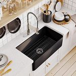 CASAINC 30-inch Kitchen Sink Black, Farmhouse Sink Fireclay Apron -Front Farmhouse Deep Single Bowl, Farmhouse Sink with Stainless Steel Bottom Grid and Kitchen Sink Drain