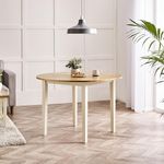 Furniturebox UK 4 Seat Small Round Wood Table - Salcombe Solid Wooden Dining Table - Pale Oak Stain Top Cream Legs - Bright Modern Classic Traditional Farmhouse Dining Furniture - Solid Rubberwood