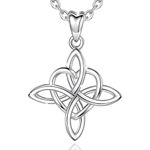 INFUSEU Celtic Cross Necklace, 925 Sterling Silver Irish Infinity Endless Love Knot Pendant Heart Jewellery with Chain 18" Charm for Women