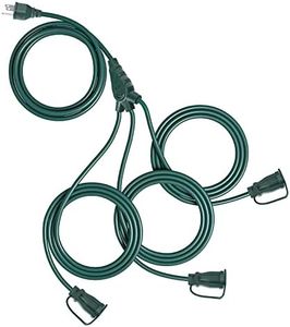 GREATIDE Outdoor Extension Cord with Multiple Outlets, 25 ft Green 1 to 3 Splitter Extension Cords, 16/3 SJTW Weatherproof Wire for Outdoor Lights and Holiday Decorations, ETL Listed