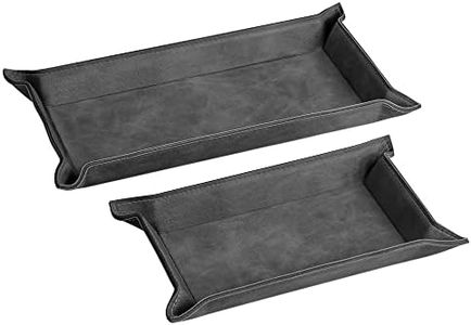 Navaris Faux Leather Tray Set - 2 Valet Organizer Trays for Bedside Table, Night Stand, Desk - Store Keys, Change, Wallet, Phone, Glasses - Black