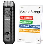 Official SMOK Novo 4 E Cigarettes Vape Starter Kit, Portable Refillable Pod System, OLED Display, 2ml Airflow Control Smooth Vapor, Mini ecigarette Vaping, Ecig No Nicotine (Black Carbon Fiber)