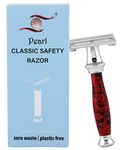 Pearl Shaving Double Edge Safety Razor (SS-95 Marble Red) made with Brass Metal- Best Shaving Razor for Men | Classic & Traditional shaving Kit for Men | Premium blade razors for Diwali Gift Option