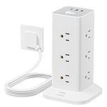 Surge Protector Power Bar Tower, TESSAN Flat Plug Extension Cord 10 Feet with 12 AC Outlets 3 USB Ports (1 USB C), 1050J Multiple Plug Charging Station for Home, Office Supplies, Dorm Room Essentials