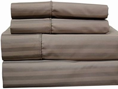 Royal Hotel Draps de lit 650 fils/cm² - Infroissables - Poche profonde - Mélange de coton - Draps en satin - Hypoallergénique - Split-King size : réglable - Taupe, rayé