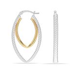 LeCalla 18K Gold-Plated 925 Sterling Silver Two-Tone Oval Click-Top Hoop Earrings for Women Teen