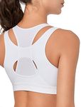 Yvette Sports Bras for Women Full Support Double Deck Straps High Impact Mesh Zip Front Sports Bra for Running, White, M+