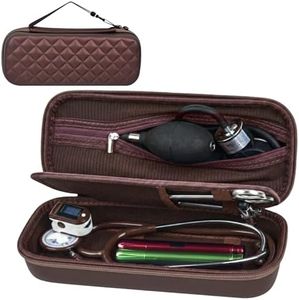 Stethoscope Case Compatible with 3M Littmann Classic III/Lightweight II S.E/MDF Acoustica Deluxe Stethoscopes, Mesh Pocket for Blood Pressure Cuff & Other Doctor & Nurse Accessories-Brown(Case Only)