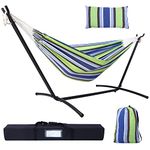 Hammock with Stand, Ohuhu Double Hammock with Space Saving Steel Stand & Pillow 2 Person Hammocks with Portable Carrying Bag for Camping Garden Patio Indoor Use Gift for Birthday, Green