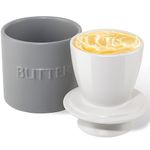 QIAMO Butter Crock with Lid, Ceramic French Butter Dish for Enjoying Fresh and Spreadable Butter, Minimal Gray Design Suitable for Home