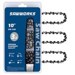 SawWorks 3-Pack 10 Inch Chainsaw Chain SW-S40, 3/8" LP Pitch - .050" Gauge - 40 Drive Links, Fits Sun Joe SWJ803E Pole Saw, Greenworks 20262, Echo CS271, Worx WG309, Remington and More